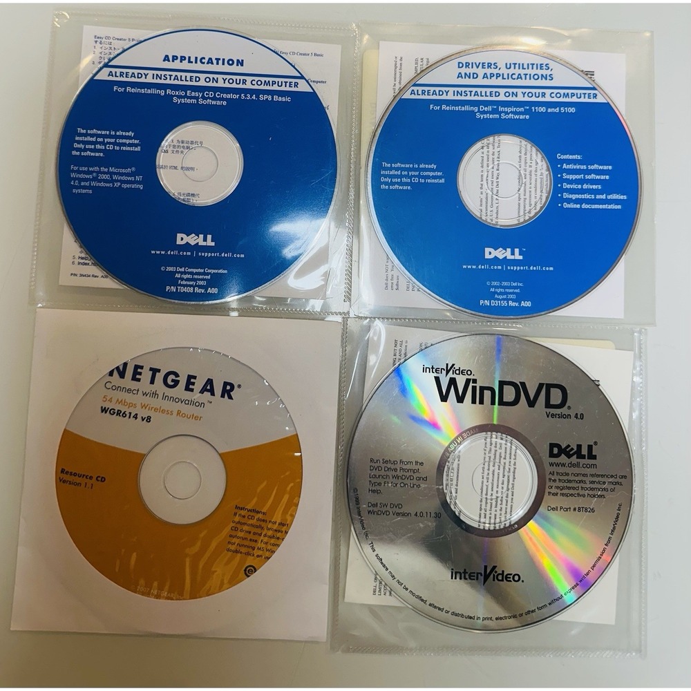 Dell OEM Software Application Drivers Utilities WinDVD + Netgear WGR614v8 Lot 4